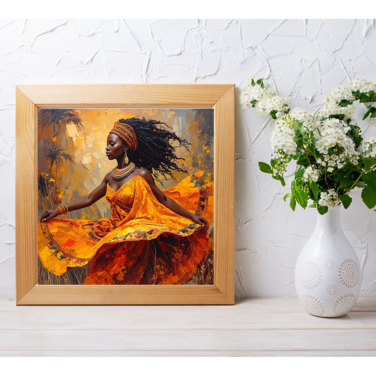 Black Woman with Flowers Ceramic Tile,  Trendy Wall Art Black Girl Art, Black Woman Wall Art, Black Girl Poster Art, African American Art