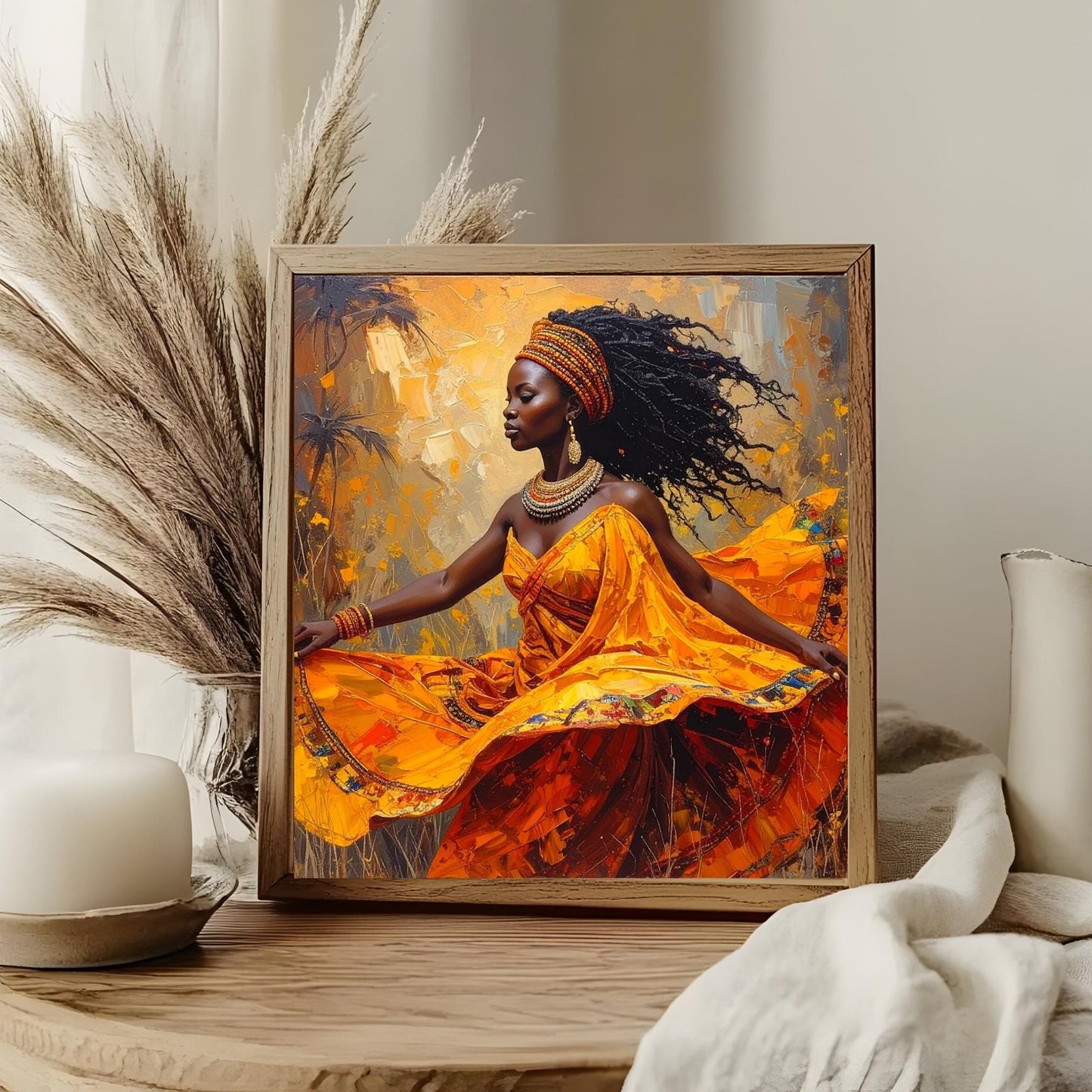 Black Woman with Flowers Ceramic Tile,  Trendy Wall Art Black Girl Art, Black Woman Wall Art, Black Girl Poster Art, African American Art