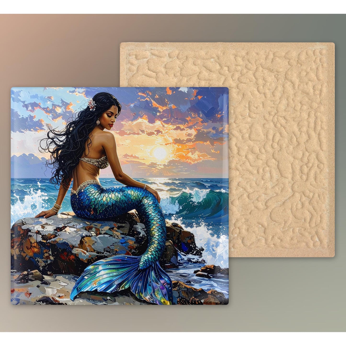 Beautiful Mermaid Ceramic Art Tile, Exotic Coastal Wall Decor for Small Spaces, Unique Sea Creatures Art Gift for Ocean Lovers