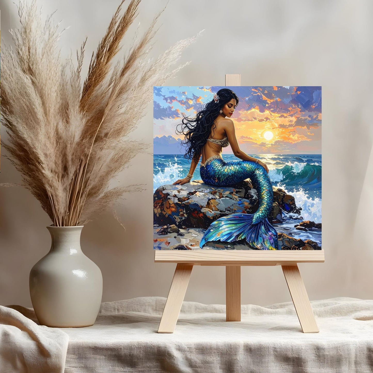 Beautiful Mermaid Ceramic Art Tile, Exotic Coastal Wall Decor for Small Spaces, Unique Sea Creatures Art Gift for Ocean Lovers
