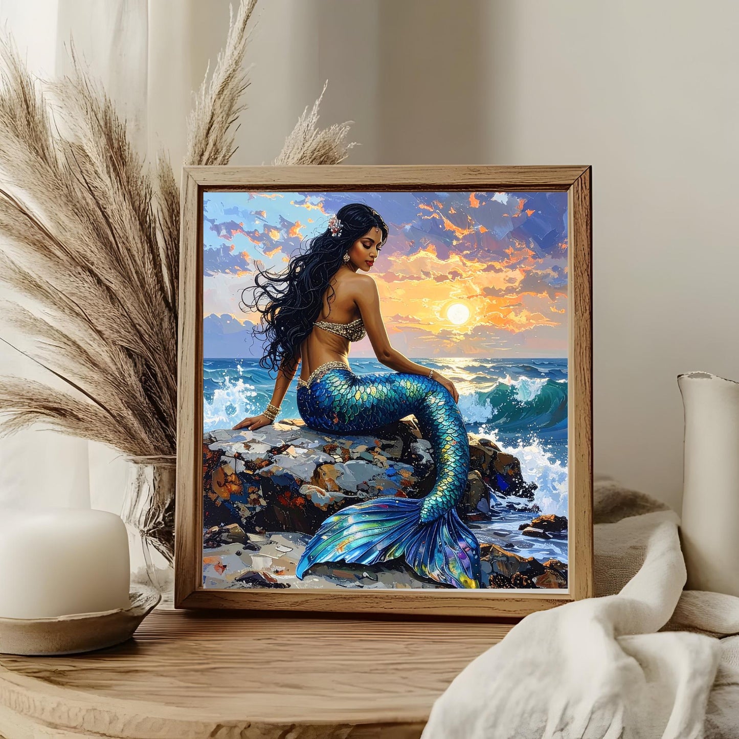 Beautiful Mermaid Ceramic Art Tile, Exotic Coastal Wall Decor for Small Spaces, Unique Sea Creatures Art Gift for Ocean Lovers