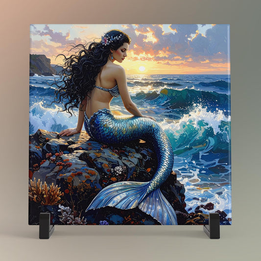 Beautiful Mermaid Ceramic Art Tile, Exotic Coastal Wall Decor for Small Spaces, Unique Sea Creatures Art Gift for Ocean Lovers