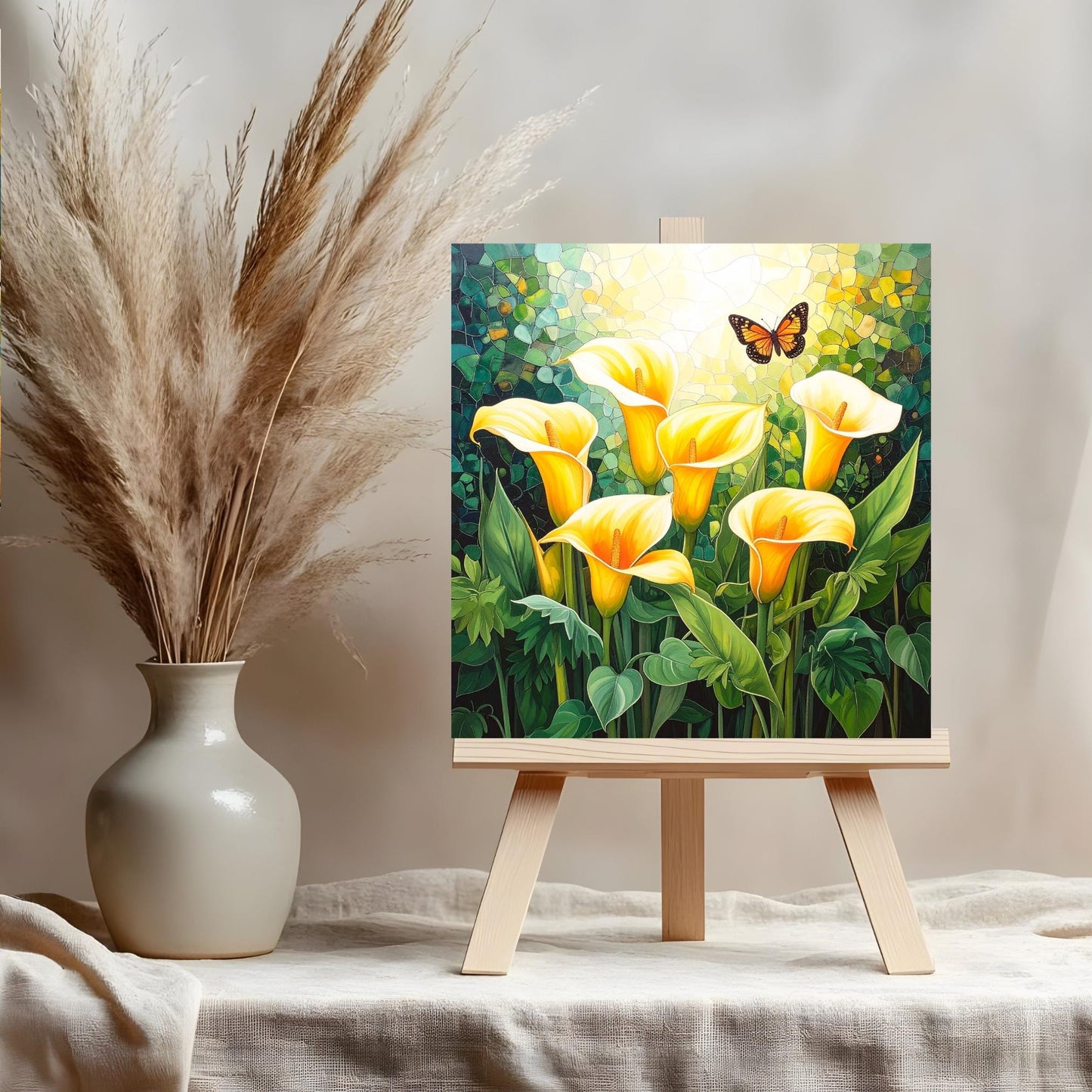 Cala Lillies and Butterflies Ceramic Tile, Custom Wall Art for Spring Summer Decor, Whimsical Floral Art, Ideal Gift for Nature Lovers