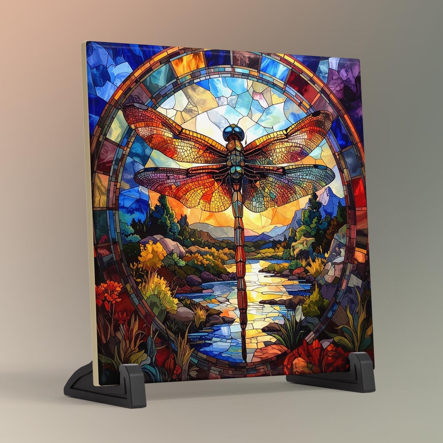 Dragonfly Ceramic Art Tile - Stunning Art Nouveau Tile for Decorative Wall Use, Unique Home Decor Gift for Nature Lovers