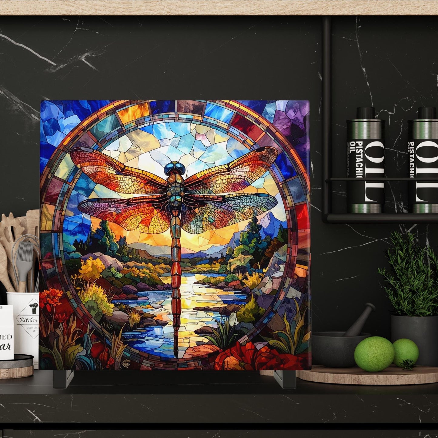 Dragonfly Ceramic Art Tile - Stunning Art Nouveau Tile for Decorative Wall Use, Unique Home Decor Gift for Nature Lovers
