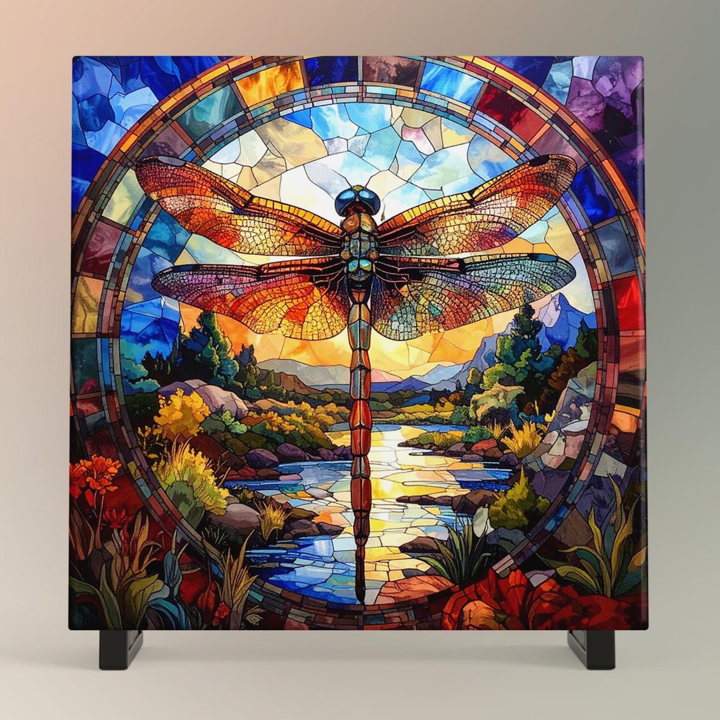 Dragonfly Ceramic Art Tile - Stunning Art Nouveau Tile for Decorative Wall Use, Unique Home Decor Gift for Nature Lovers