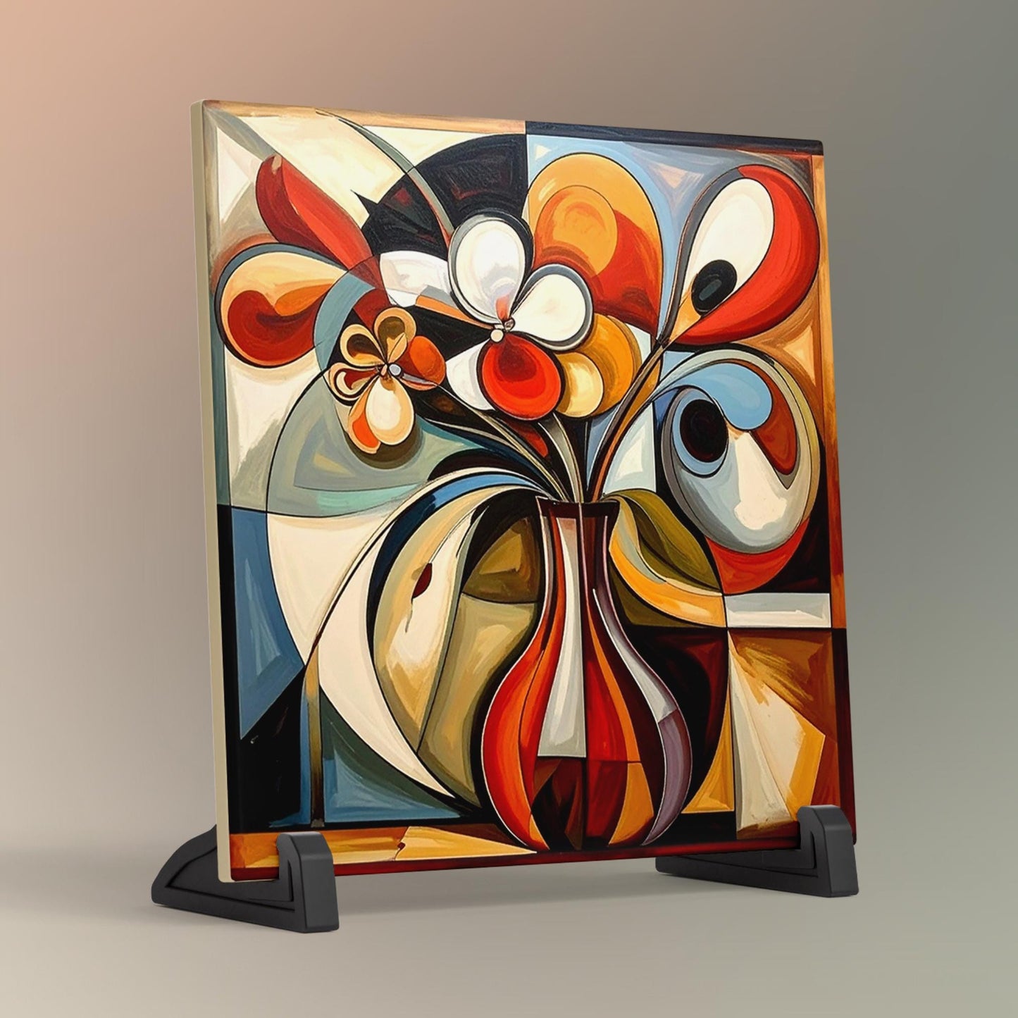 Ceramic Tile Art- Cubism Art -  Vibrant Abstract Wall Decor - Home Decor Accent Piece - Ideal Gift for Housewarming or Art Lover