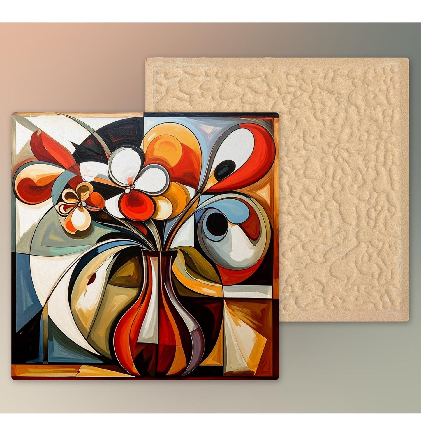 Ceramic Tile Art- Cubism Art -  Vibrant Abstract Wall Decor - Home Decor Accent Piece - Ideal Gift for Housewarming or Art Lover