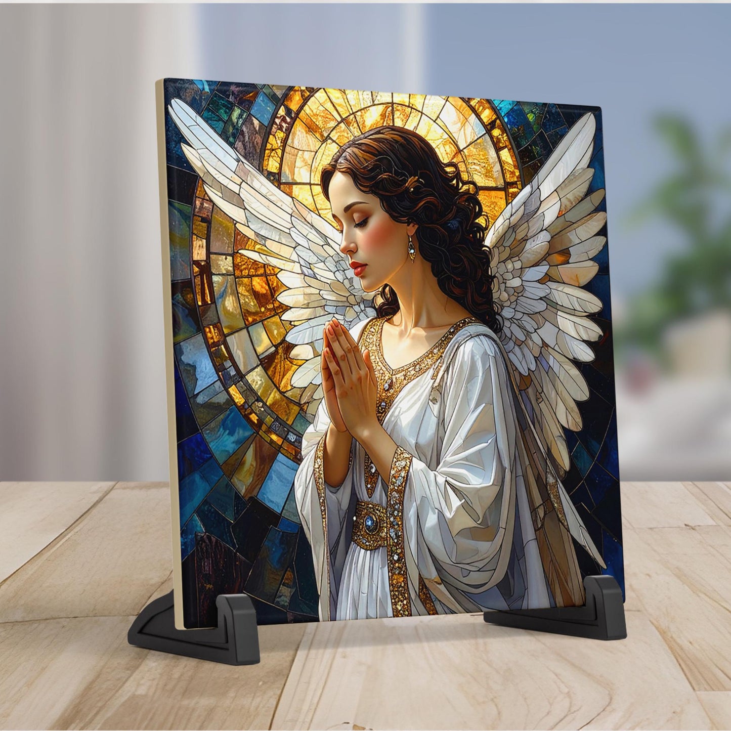 Angel of Hope Ceramic Art Tile | Christian Artwork | Angel Wall Hanging | Religious Print | Christian Gift for Family, Friend and Caregivers