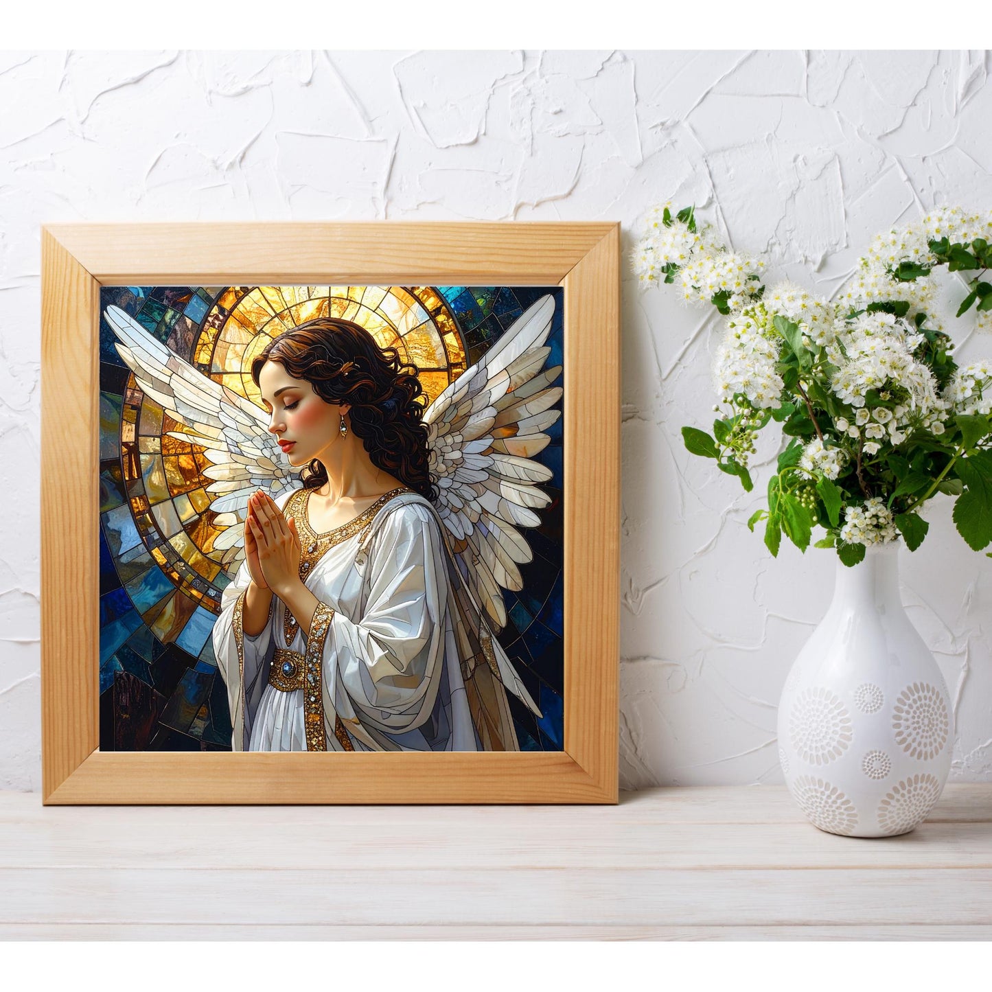 Angel of Hope Ceramic Art Tile | Christian Artwork | Angel Wall Hanging | Religious Print | Christian Gift for Family, Friend and Caregivers
