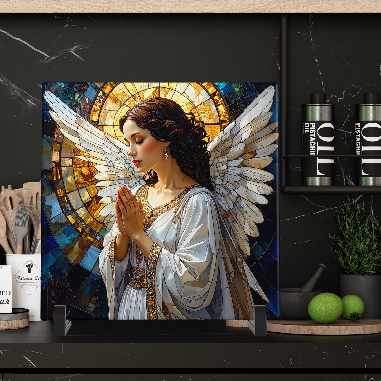 Angel of Hope Ceramic Art Tile | Christian Artwork | Angel Wall Hanging | Religious Print | Christian Gift for Family, Friend and Caregivers