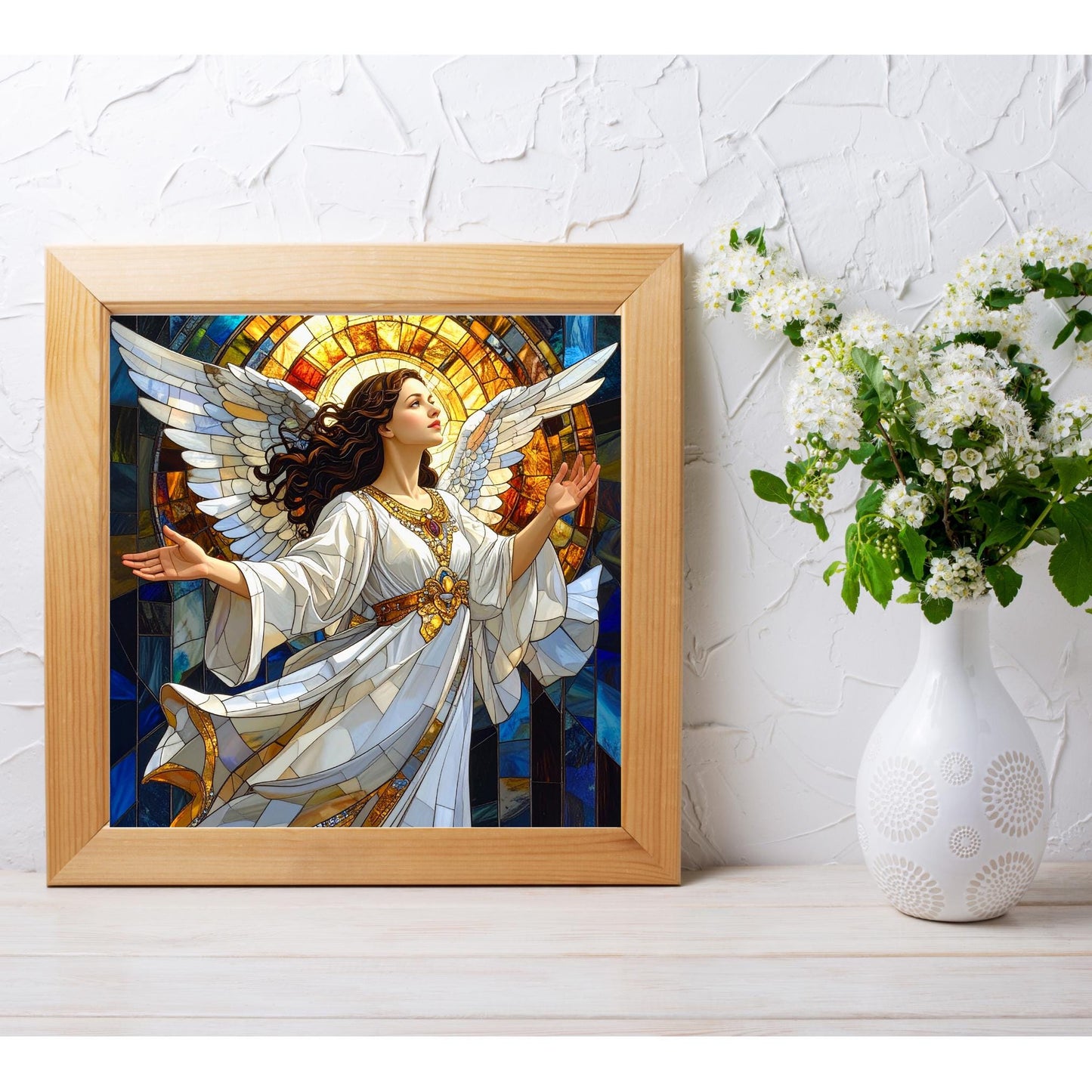 Christian Angel Ceramic Art Tile | Spiritual Wall Art | Angel Wall Hanging | Religious Print | Gift for Family, Friends and Caregivers