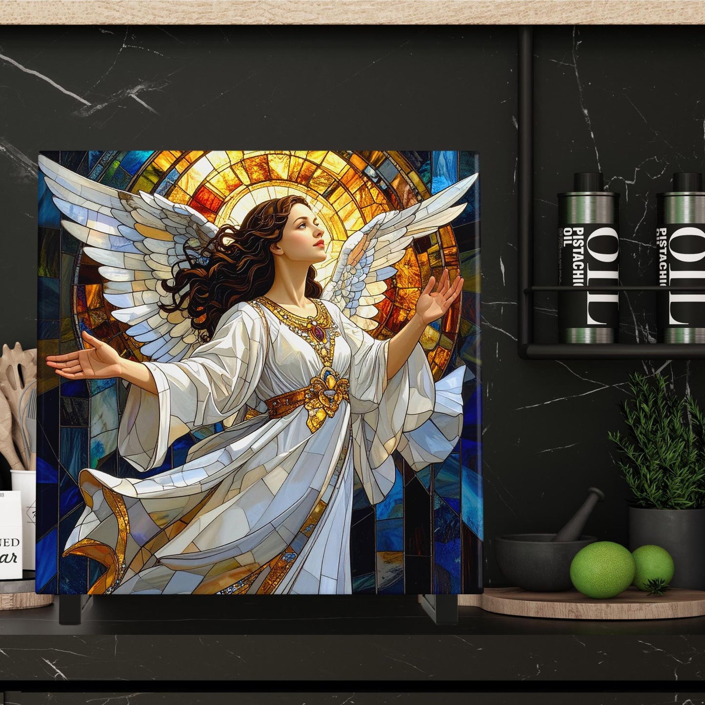 Christian Angel Ceramic Art Tile | Spiritual Wall Art | Angel Wall Hanging | Religious Print | Gift for Family, Friends and Caregivers