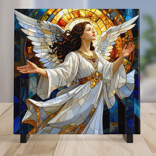Christian Angel Ceramic Art Tile | Spiritual Wall Art | Angel Wall Hanging | Religious Print | Gift for Family, Friends and Caregivers