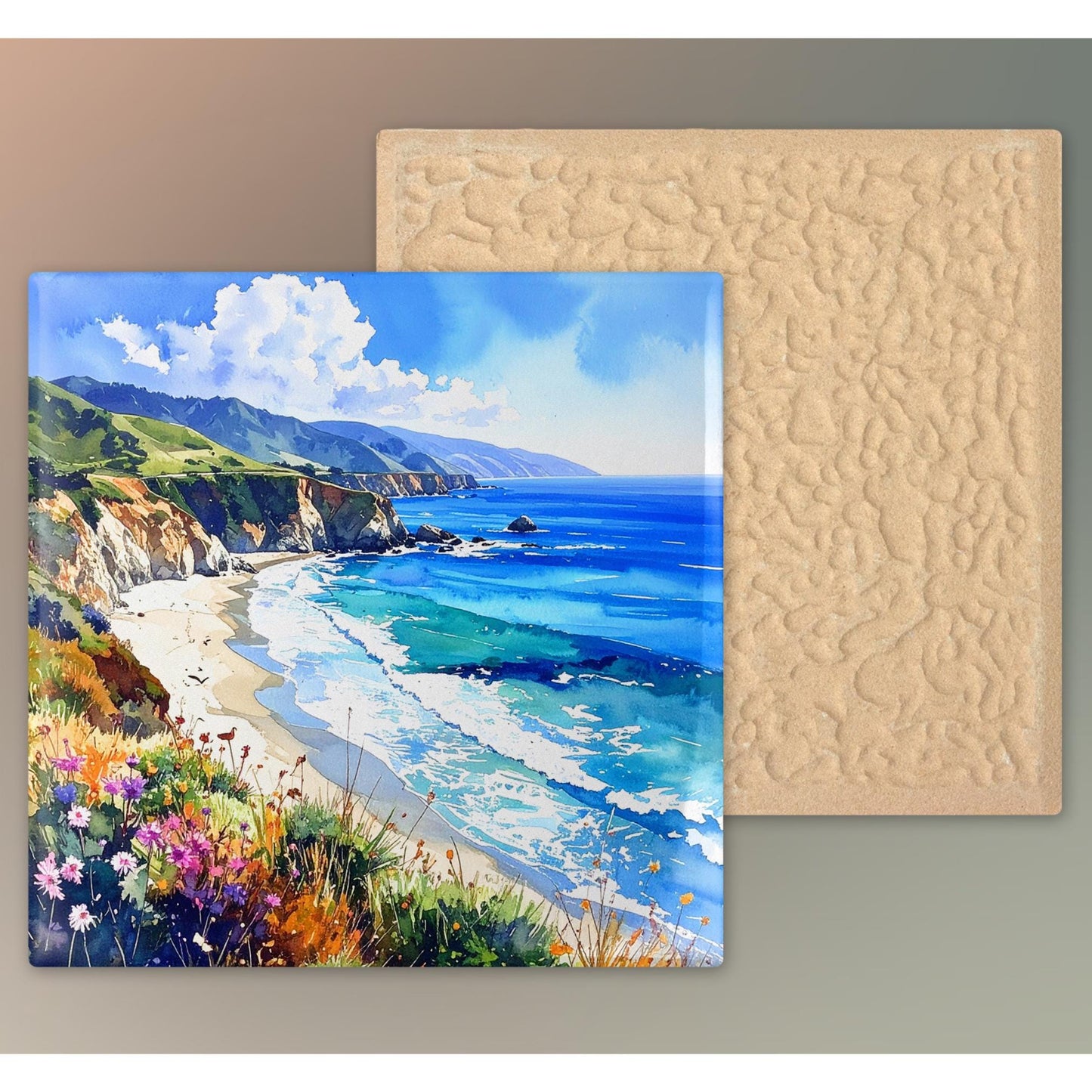 California Coastal Ceramic Art Tile, Ocean View Decor, Perfect for Coastal Living Spaces, Unique Gift for Beach Lovers