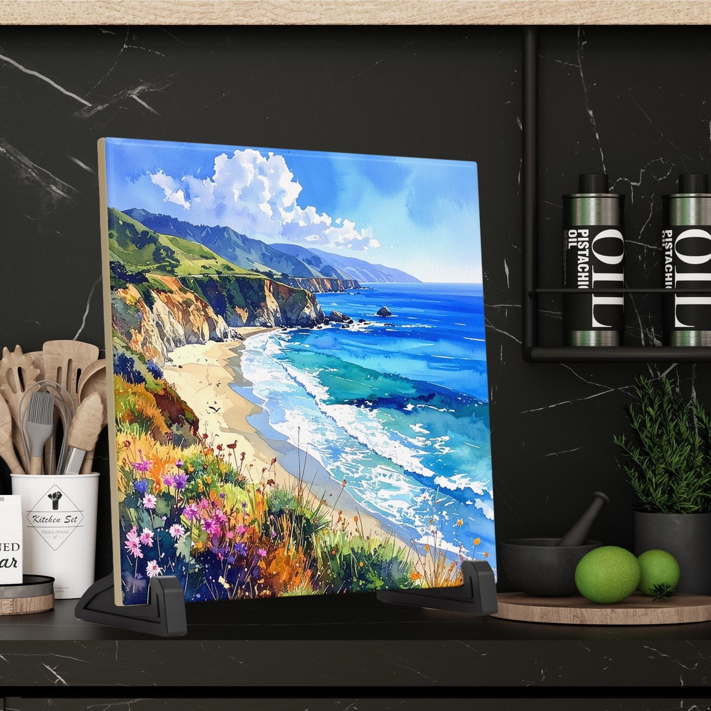 California Coastal Ceramic Art Tile, Ocean View Decor, Perfect for Coastal Living Spaces, Unique Gift for Beach Lovers