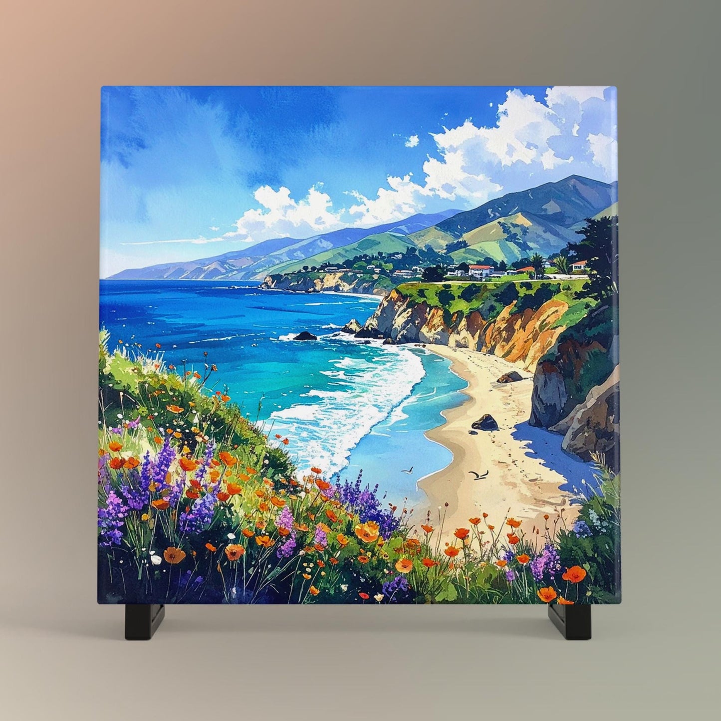 California Coastal Ceramic Art Tile, Ocean View Decor, Perfect for Coastal Living Spaces, Unique Gift for Beach Lovers