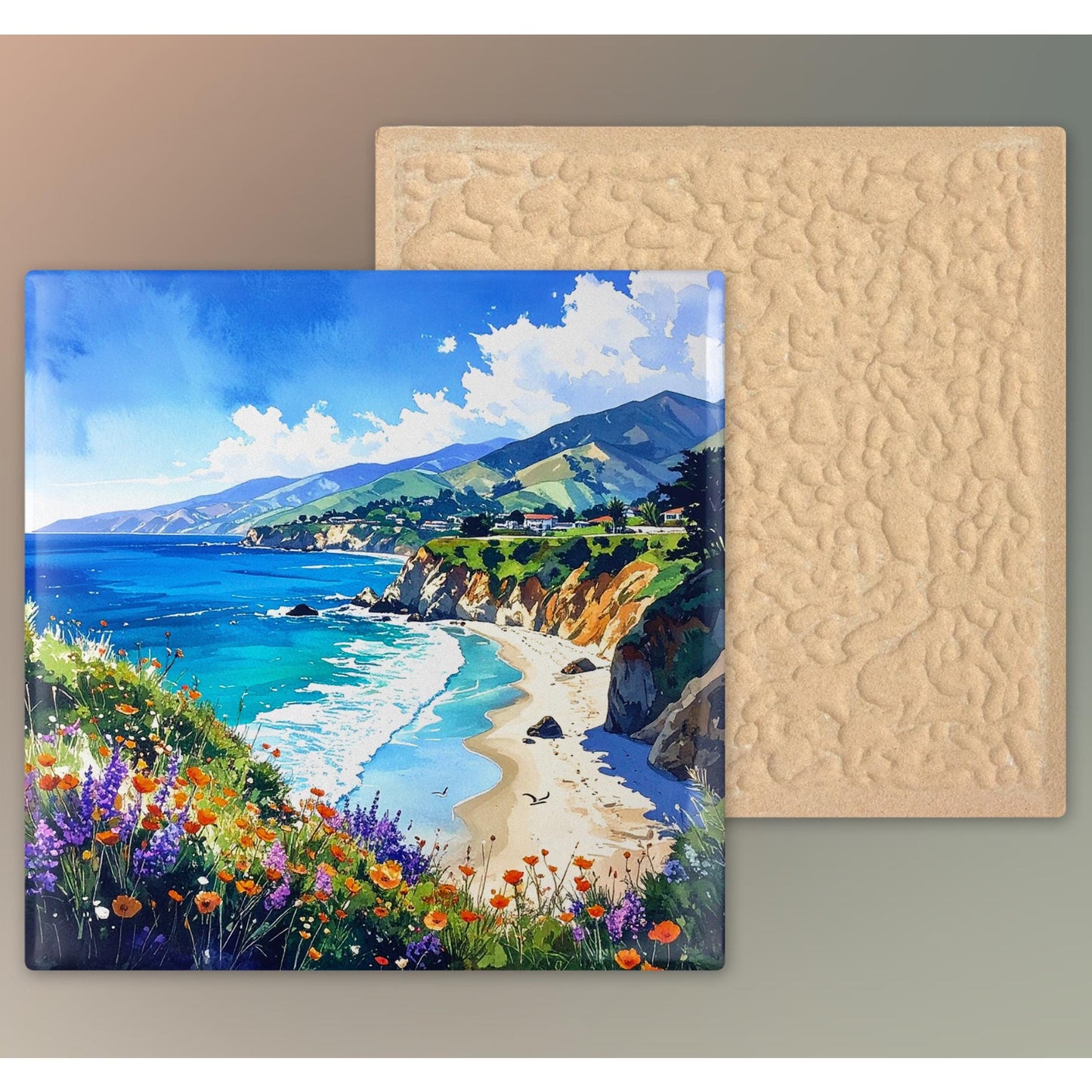 California Coastal Ceramic Art Tile, Ocean View Decor, Perfect for Coastal Living Spaces, Unique Gift for Beach Lovers