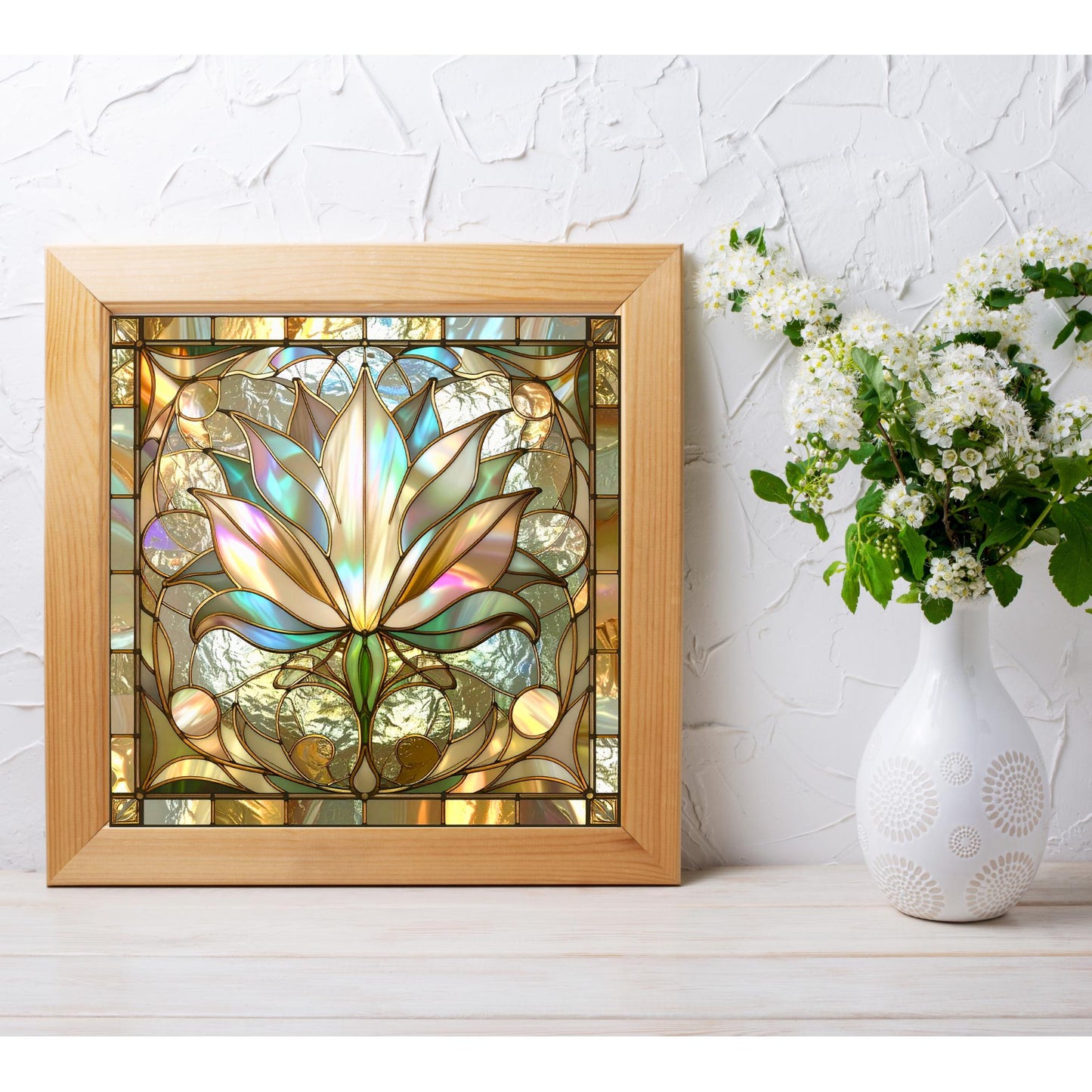 Lotus Flower Ceramic Tile Art - Stained Glass Look Elegant Flower Wall Decor for Yoga & Meditation, Spiritual Mindfulness Gift - Spa Gift
