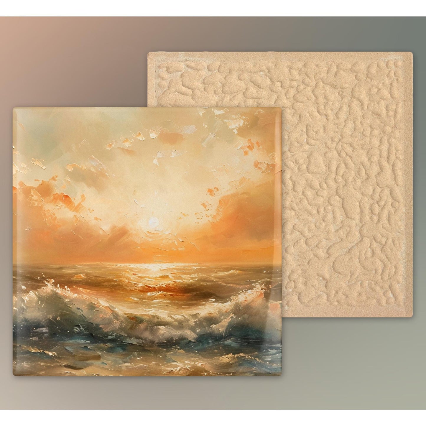 Abstract Art Ceramic Tile, Beautiful Ocean View Sunset, Artful Display and Home Decor for Small Spaces
