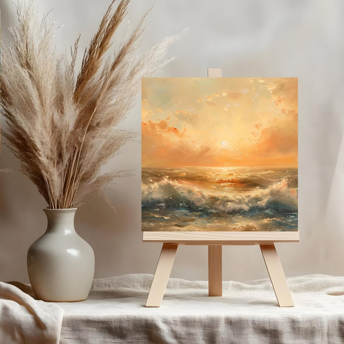 Abstract Art Ceramic Tile, Beautiful Ocean View Sunset, Artful Display and Home Decor for Small Spaces